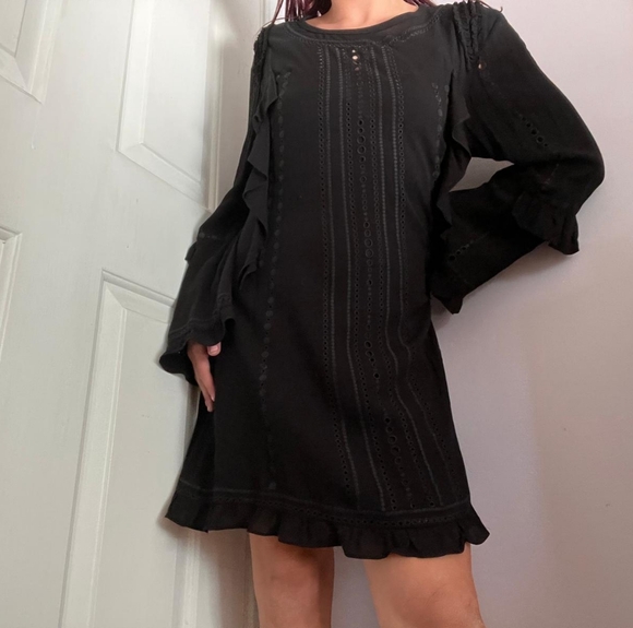 IRO💥New💥Black Long-sleeve Dress with Eyelet Detail - Picture 1 of 12